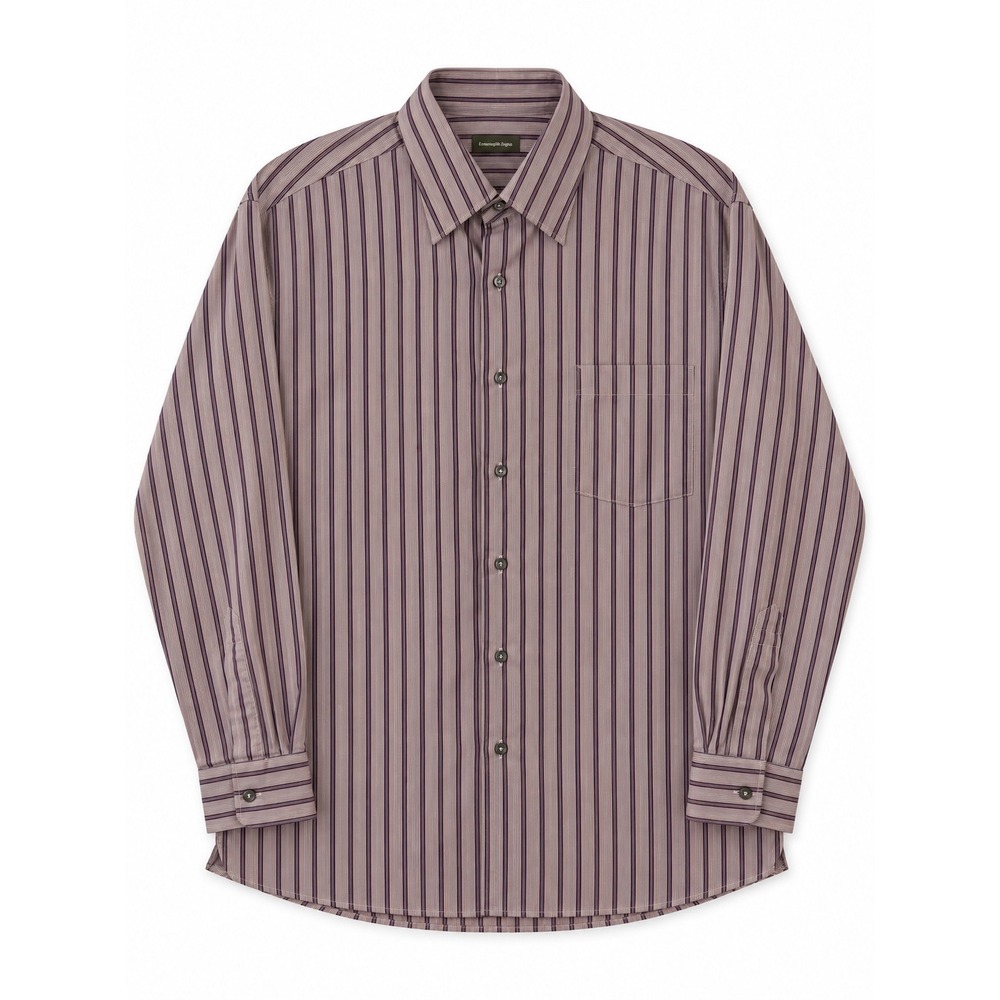 Ermenegildo Zegna Mens XL Purple Striped Cotton Long Sleeve Button Down Shirt